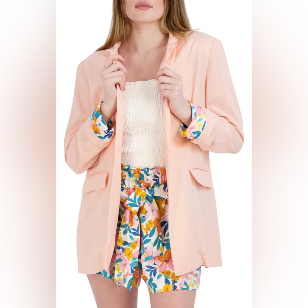 NWT BCBGeneration Women's Linen Blend  Boyfriend Blazer Sz L in Peach
